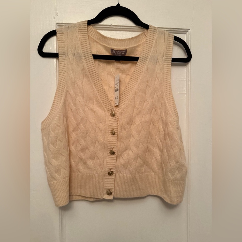 NWT J. Crew Ivory Cable Cashmere Vest